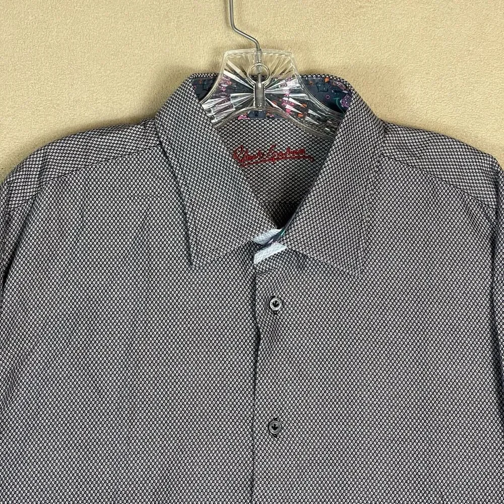 Robert Graham Shirt Mens 18.5 Gray Long Sleeve‎ Cotton Casual Button Front Adult